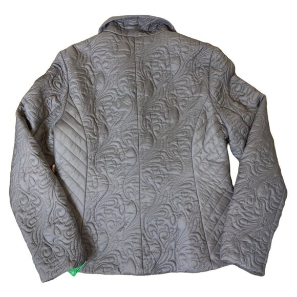 Womens Taupe Quilted Jacket With Embroidered Design By Tahari - Zipper Closure F - Picture 4 of 8